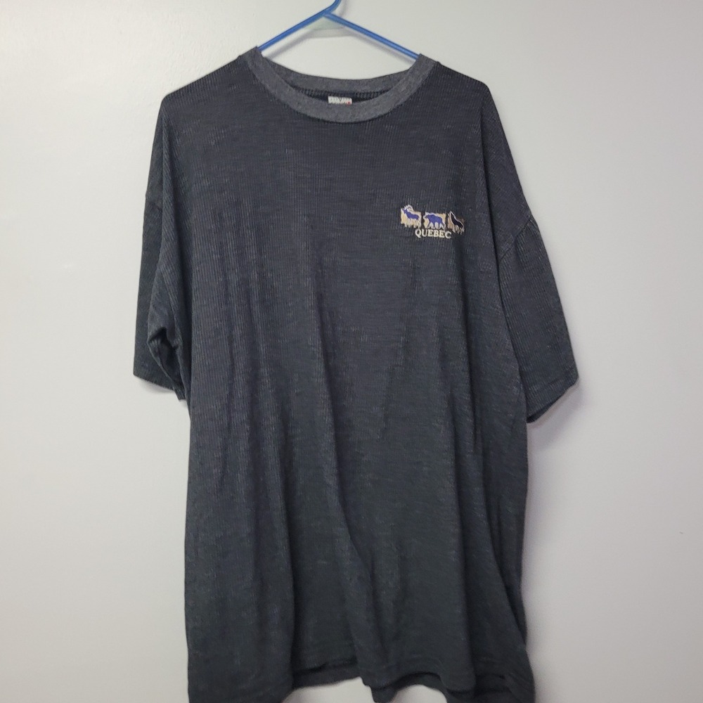 Vintage EXD Designs Quebec Canada Waffle Knit T Shirt Charcoal XXL